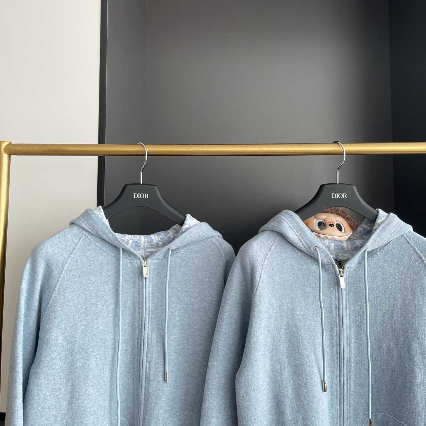 Dior Hooded Track Jacket Blue Cotton and Cashmere Knit  - EUR FASHION