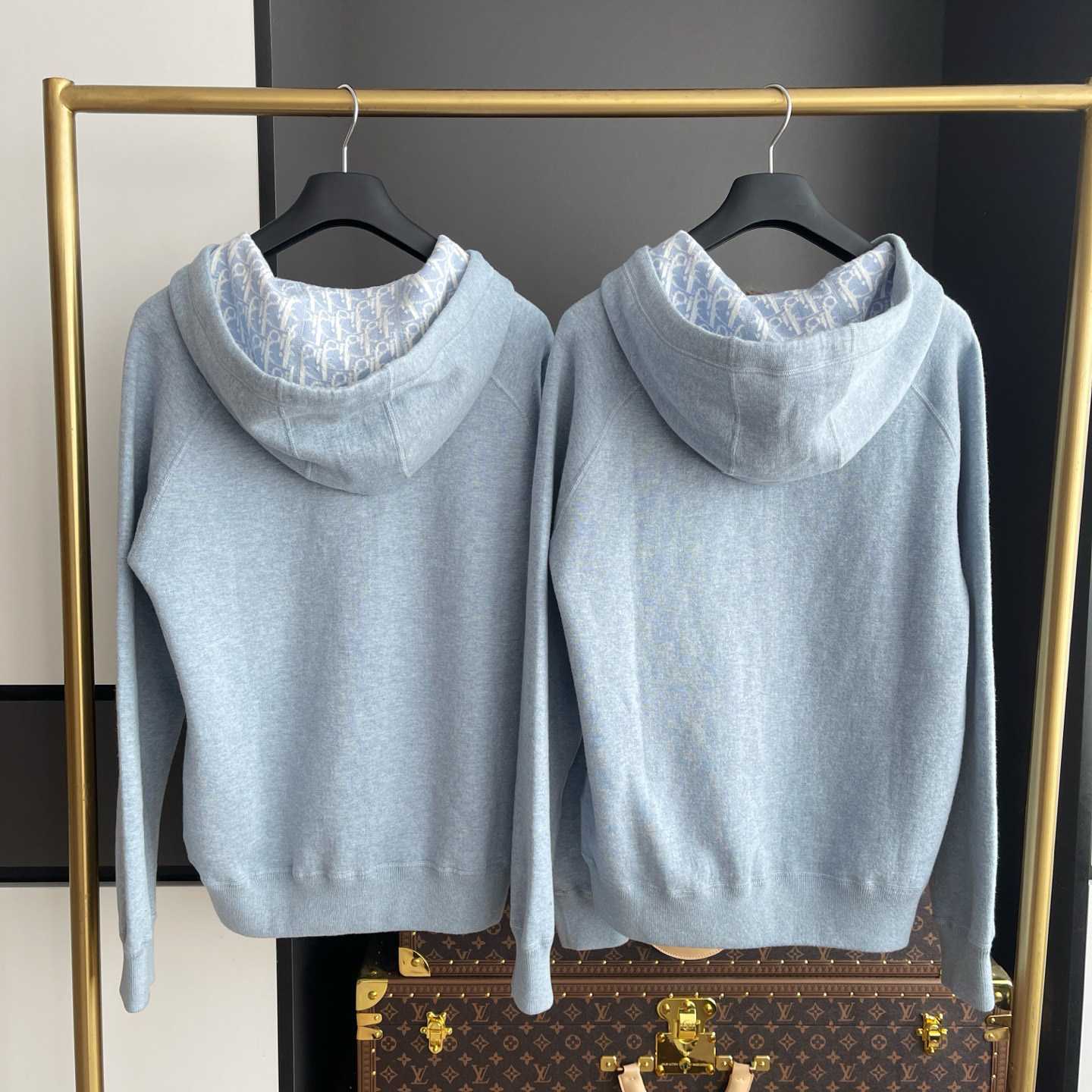 Dior Hooded Track Jacket Blue Cotton and Cashmere Knit  - EUR FASHION