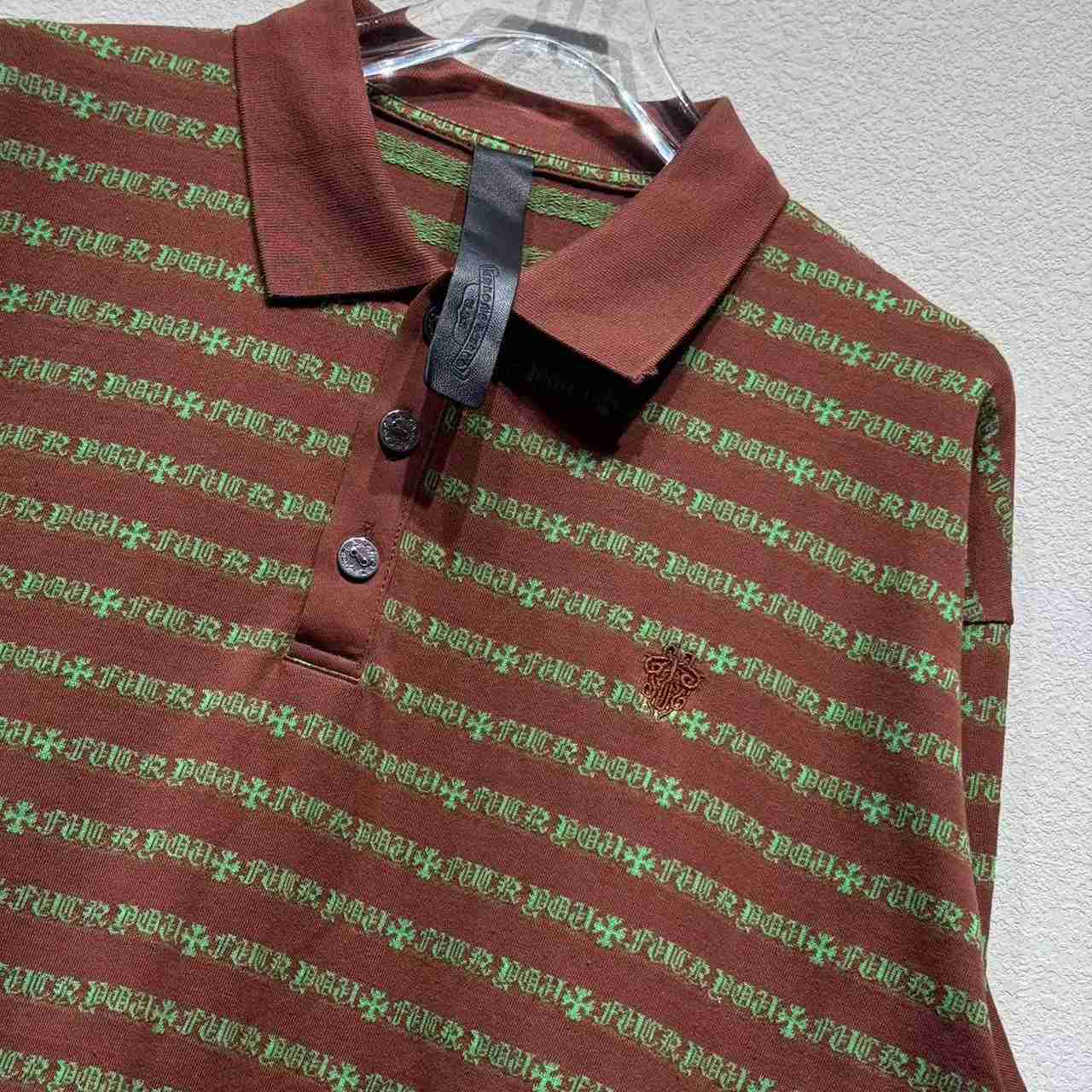 Chrome Heart Striped Polo Shirt - EUR FASHION