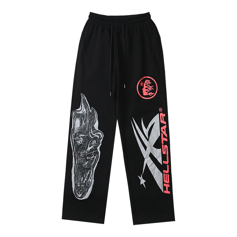 Hellstar Airbrushed Skull Closed Elastic Bottom Sweatpants Midnight Dye Black  - EUR FASHION