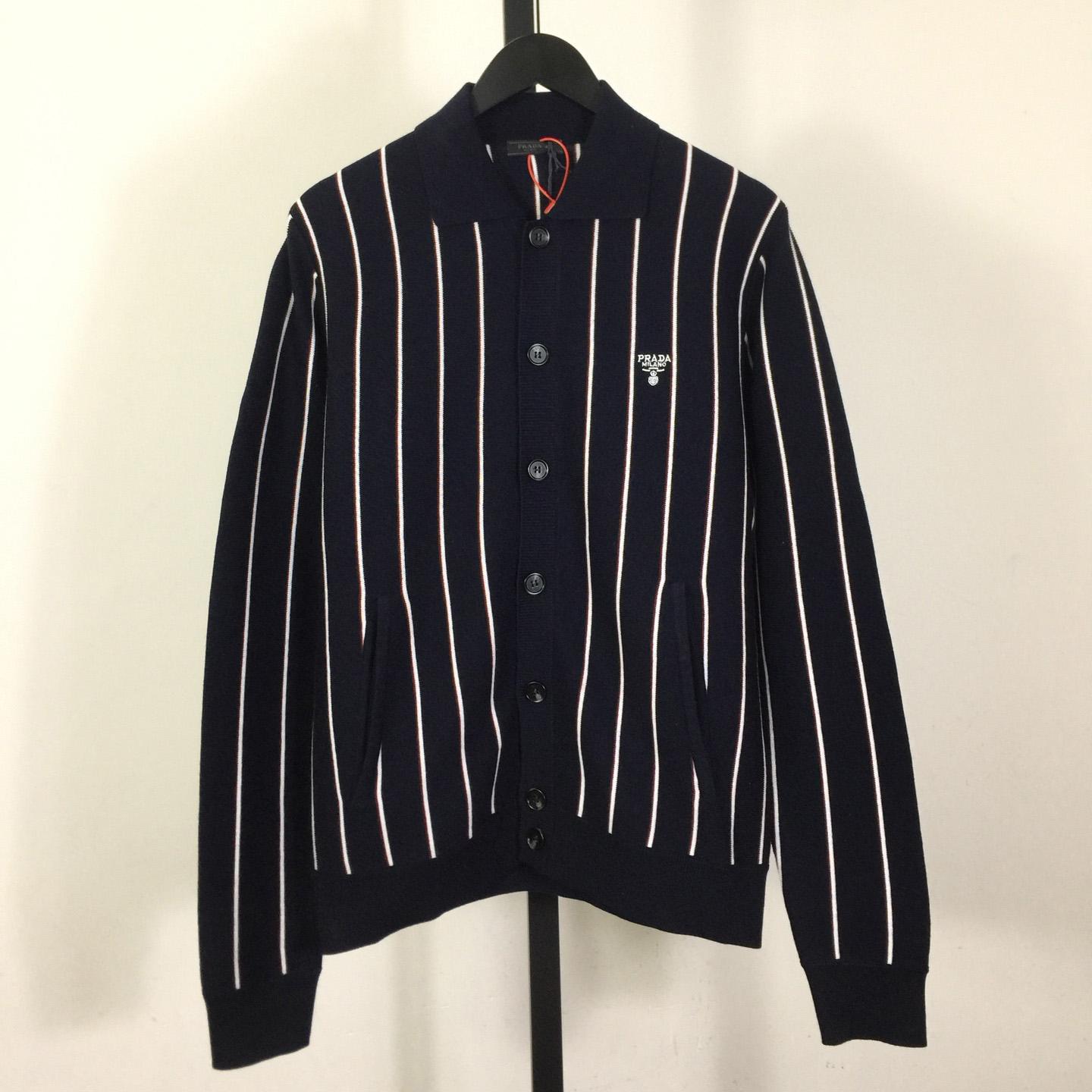 Prada Navy Striped Wool Cardigan  - EUR FASHION