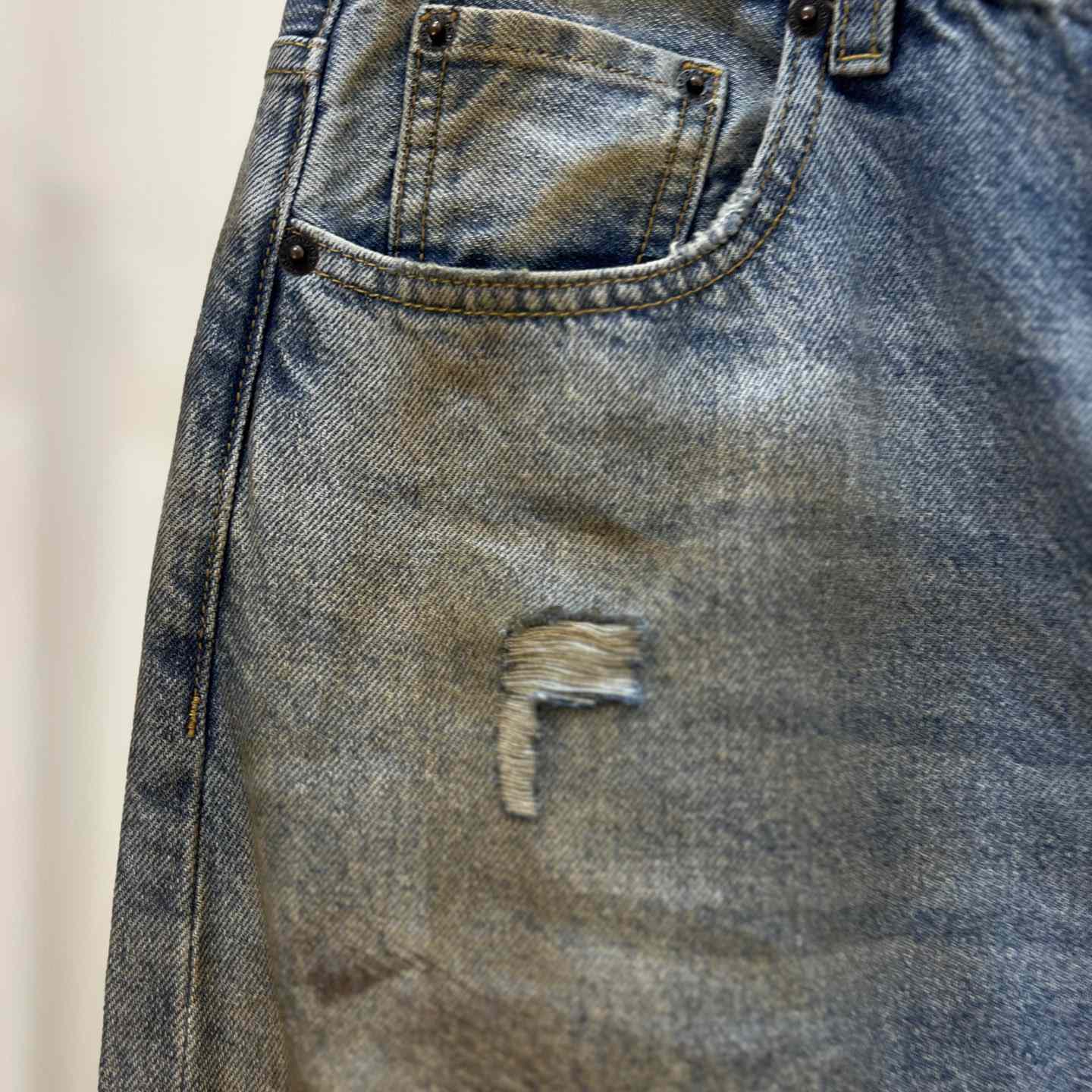 Acne Studios Mud Distressed Micro Flared Baggy Pants - EUR FASHION