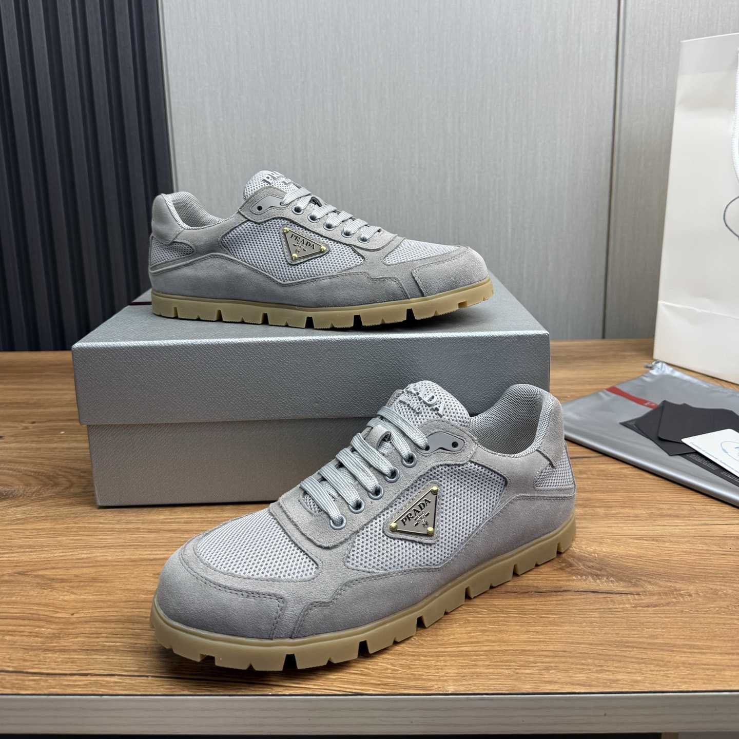 Prada Trail Mesh Fabric And Suede Sneakers - EUR FASHION