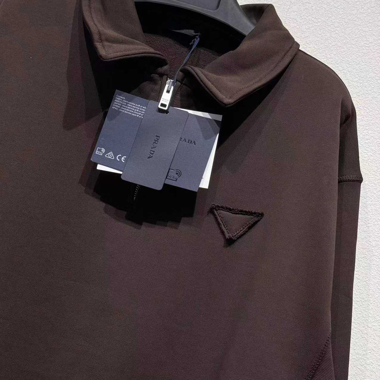 Prada Cotton Triangle Chest Quarter-Zip Sweatshirt - EUR FASHION