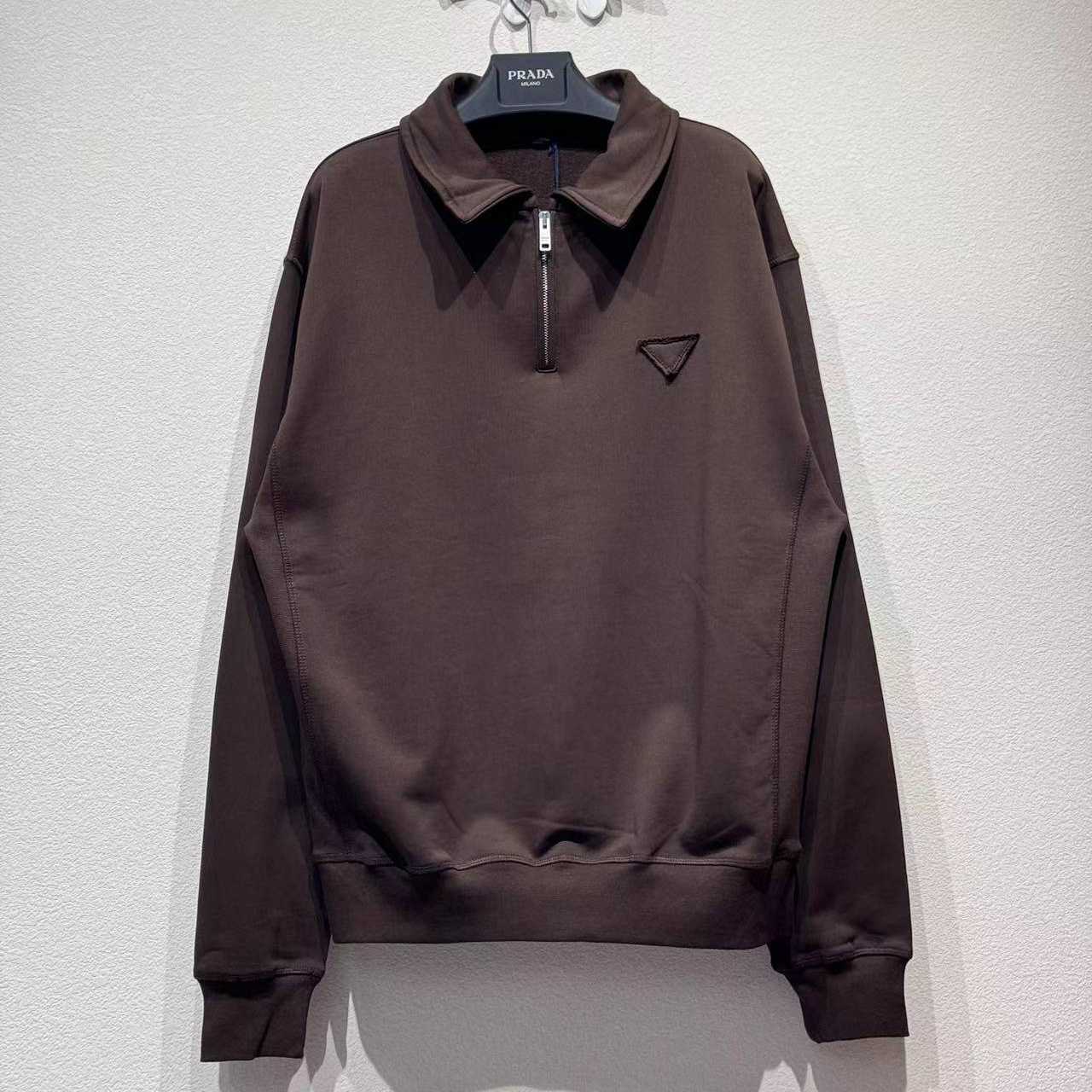 Prada Cotton Triangle Chest Quarter-Zip Sweatshirt - EUR FASHION