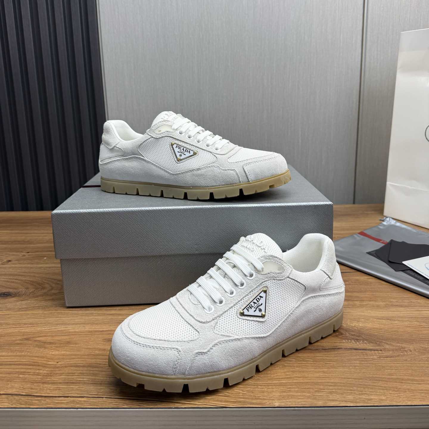 Prada Trail Mesh Fabric And Suede Sneakers - EUR FASHION