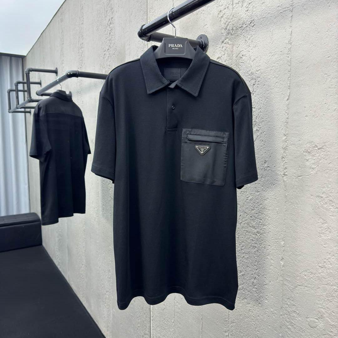 Prada Stretch Cotton Polo Shirt With Re-Nylon Details - EUR FASHION