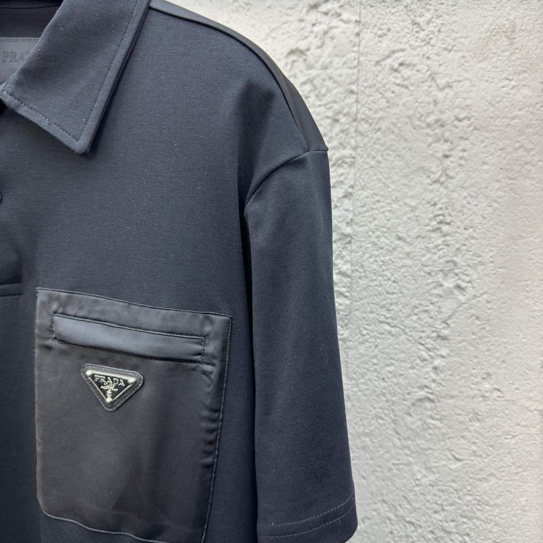 Prada Stretch Cotton Polo Shirt With Re-Nylon Details - EUR FASHION