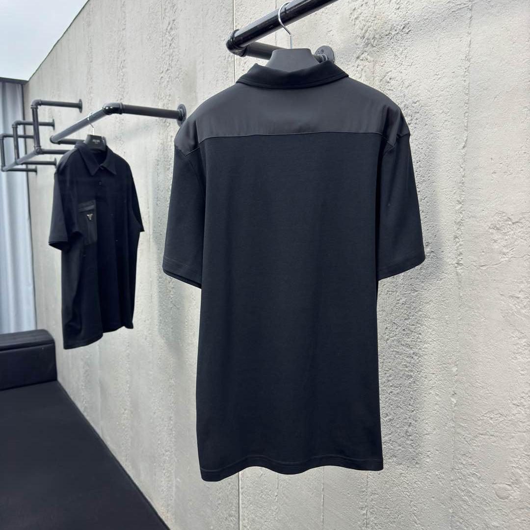 Prada Stretch Cotton Polo Shirt With Re-Nylon Details - EUR FASHION
