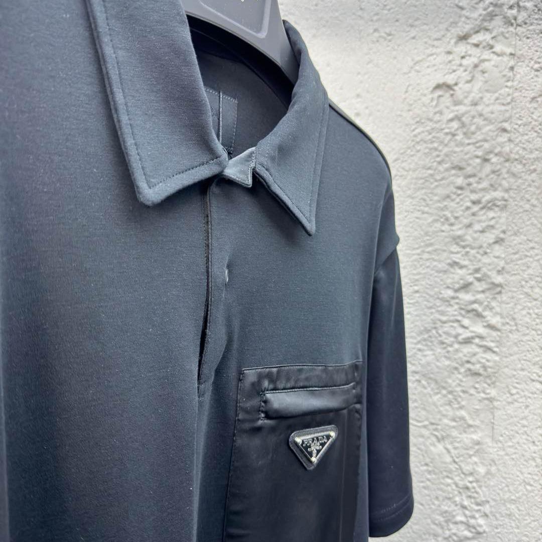 Prada Stretch Cotton Polo Shirt With Re-Nylon Details - EUR FASHION