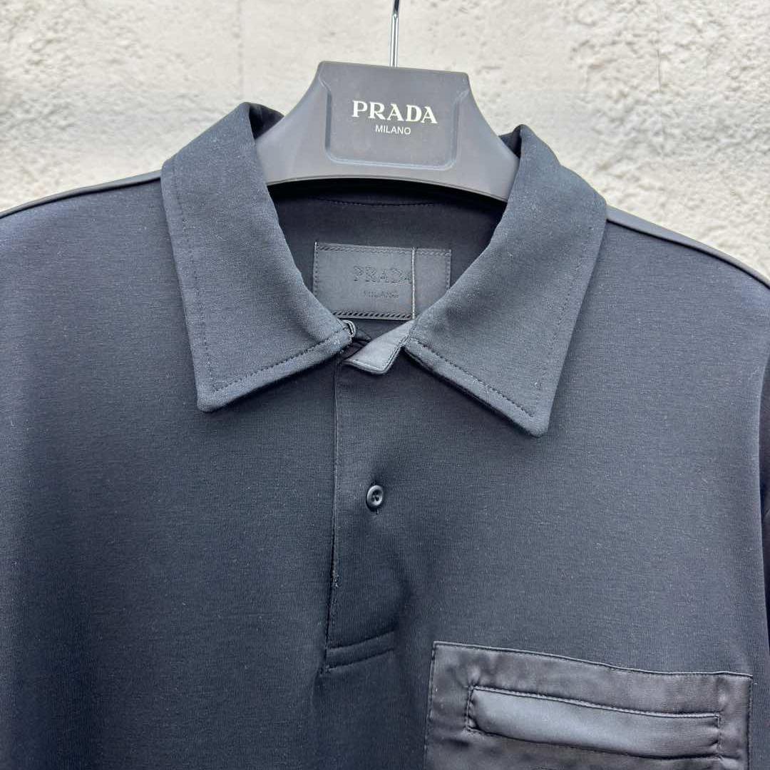 Prada Stretch Cotton Polo Shirt With Re-Nylon Details - EUR FASHION