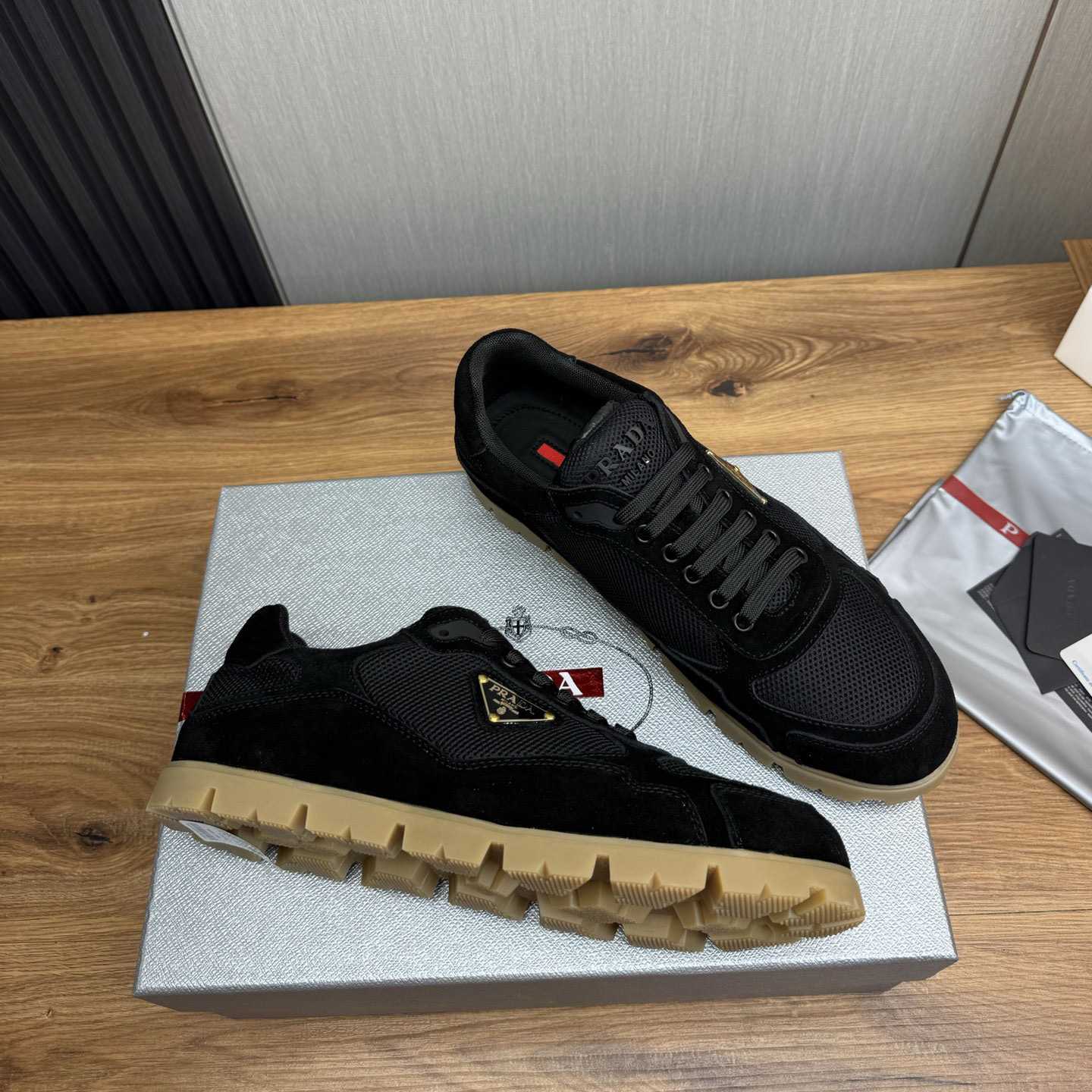 Prada Trail Mesh Fabric And Suede Sneakers - EUR FASHION