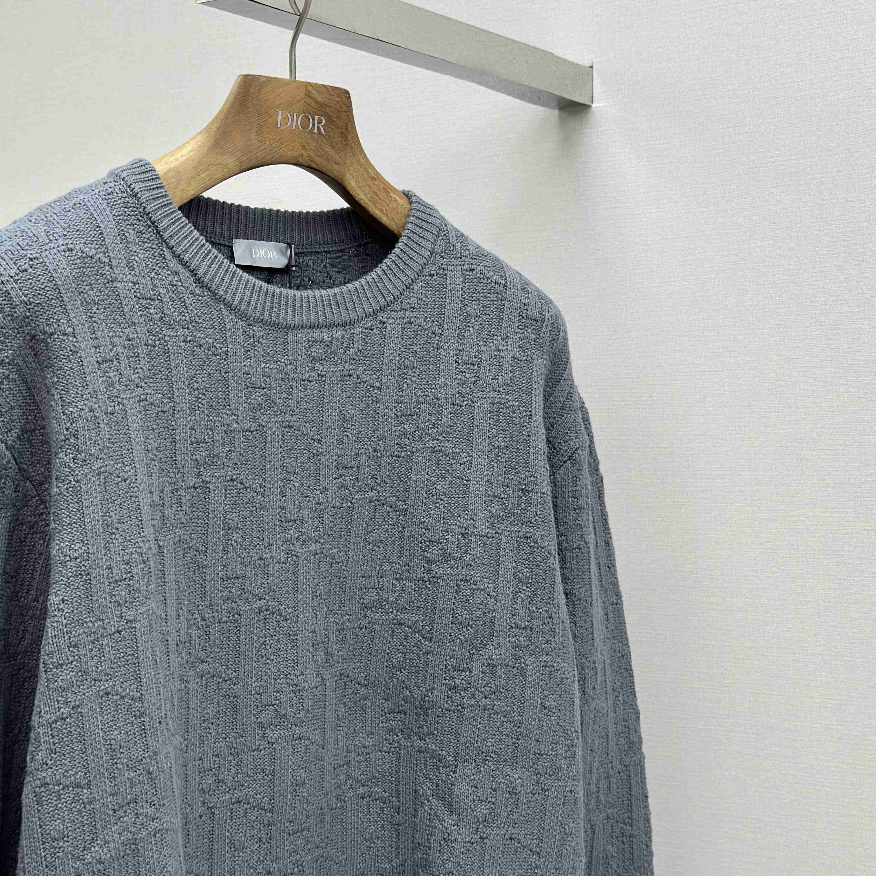 Dior Oblique Sweater Gray Cotton-Blend Jacquard - EUR FASHION