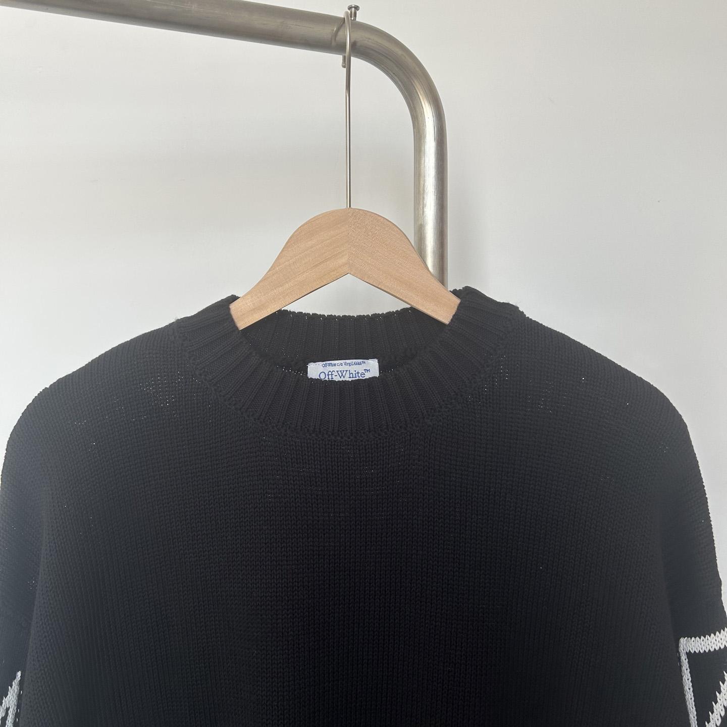 Off-White Diag Outline Knit Crewneck 'Black/White' - EUR FASHION