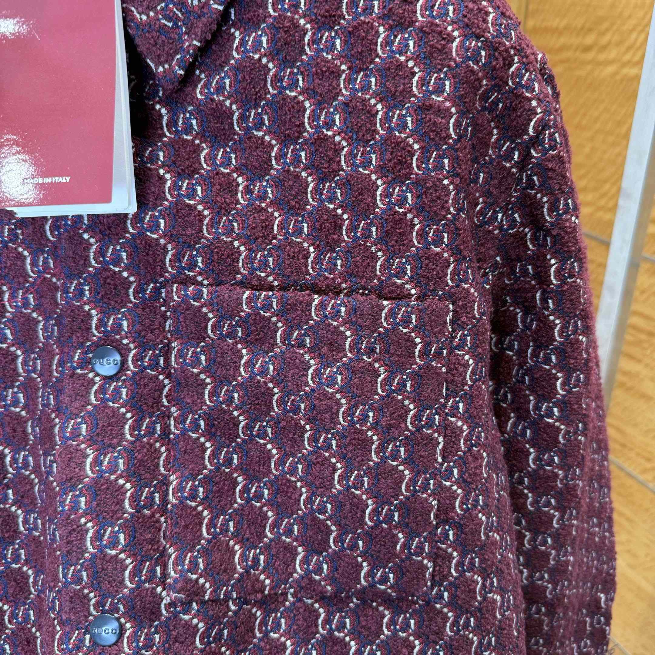 Gucci Bouclé Wool Jacquard Shirt 'Burgundy/Blue' - EUR FASHION