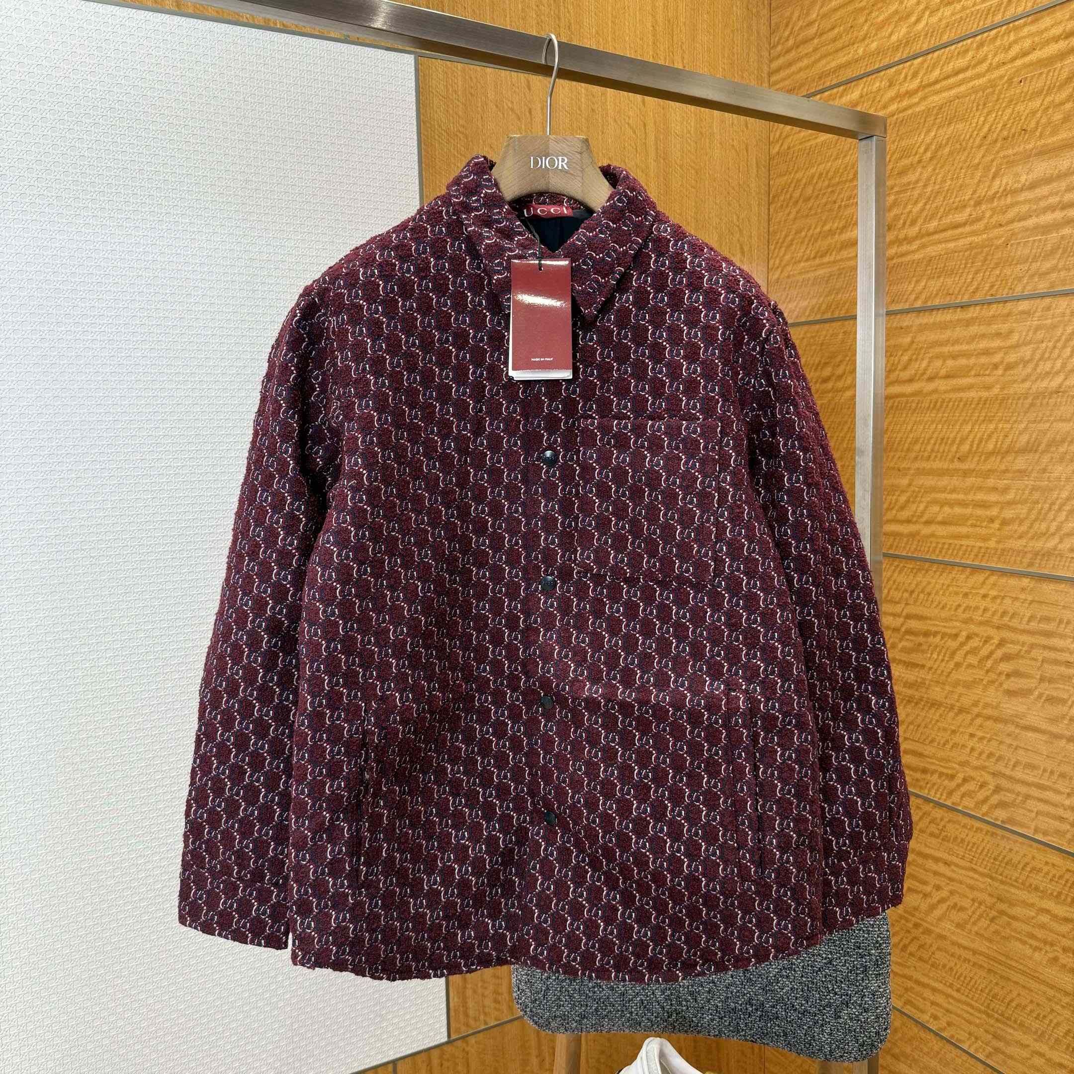 Gucci Bouclé Wool Jacquard Shirt 'Burgundy/Blue' - EUR FASHION