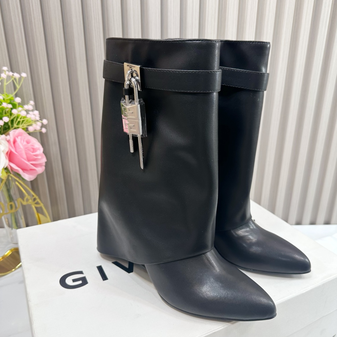 Givenchy Shark Lock Leather Knee-high Boots - EUR FASHION