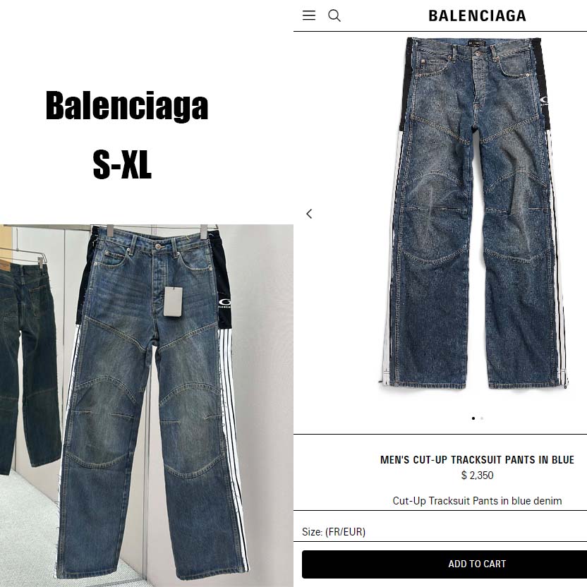 Balenciaga Cut-Up Tracksuit Pants In Blue Denim - EUR FASHION