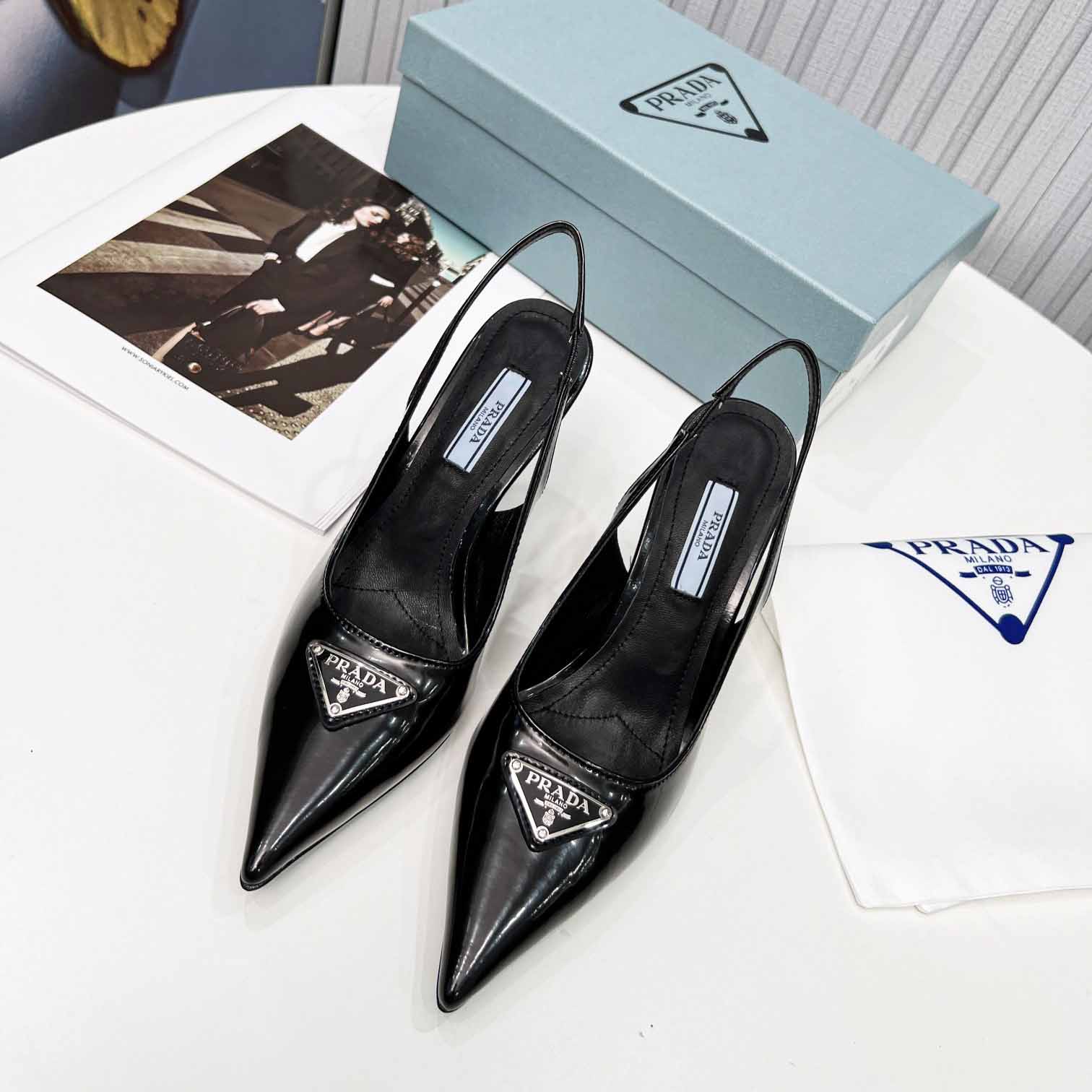 Prada Brushed Leather Slingback Pumps - EUR FASHION