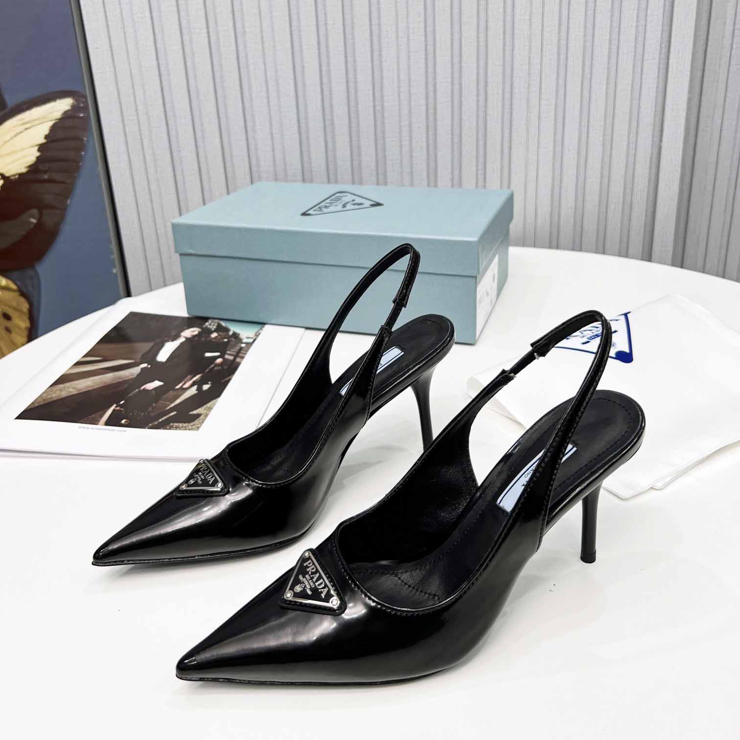 Prada Brushed Leather Slingback Pumps - EUR FASHION