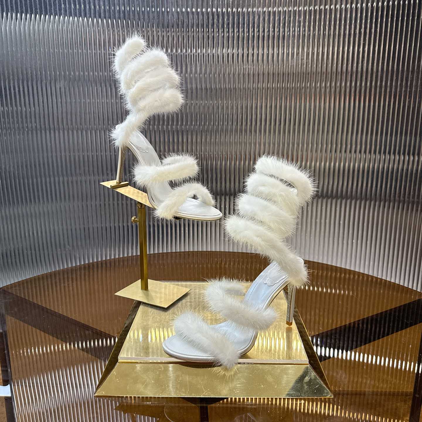 Rene Caovilla Lapin Fur-embellished 95mm Sandal   - EUR FASHION