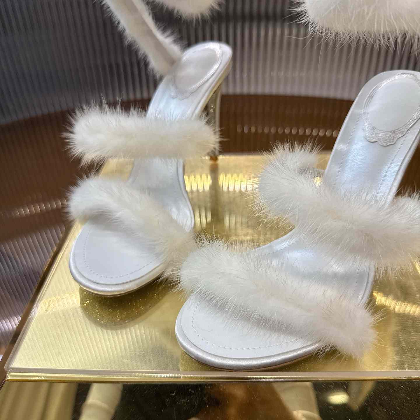 Rene Caovilla Lapin Fur-embellished 95mm Sandal   - EUR FASHION