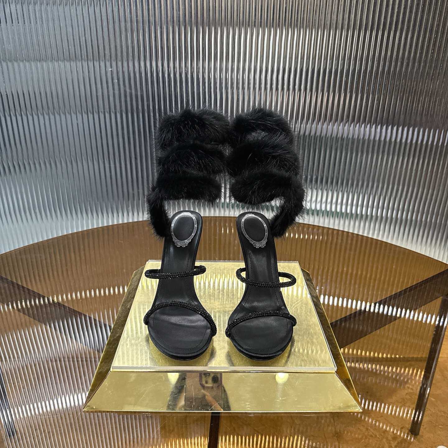 Rene Caovilla Lapin Fur-embellished 95mm Sandal   - EUR FASHION