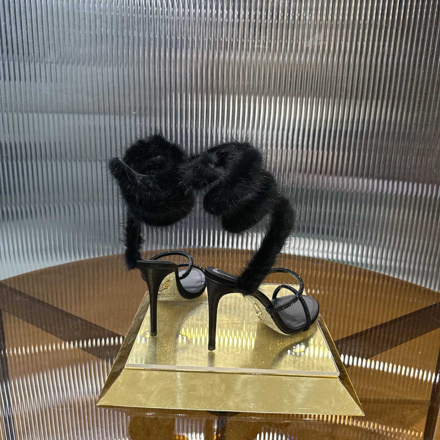 Rene Caovilla Lapin Fur-embellished 95mm Sandal   - EUR FASHION