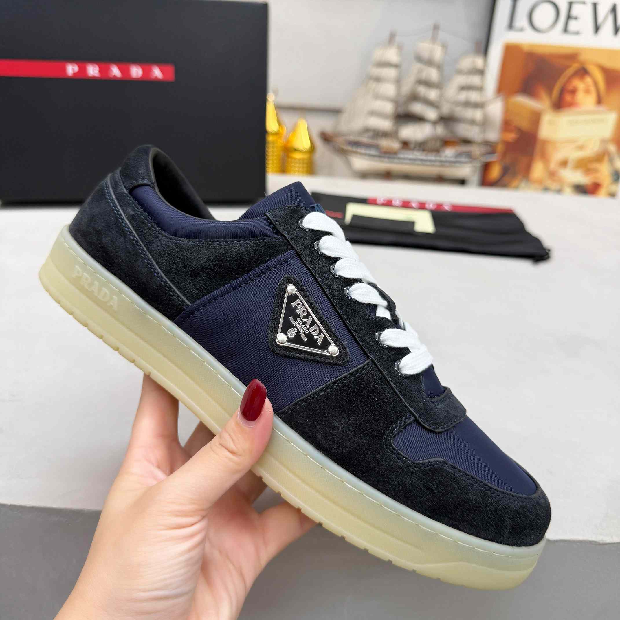 Prada Downtown Eyelets-detail Suede Sneakers - EUR FASHION