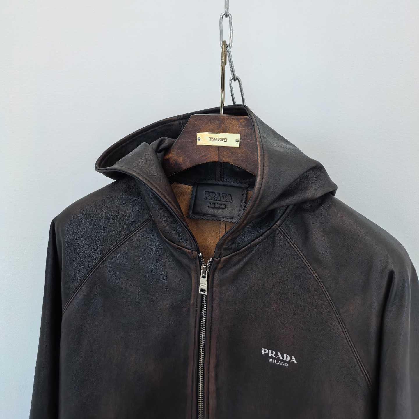 Prada Nappa Leather Hoodie Jacket - EUR FASHION