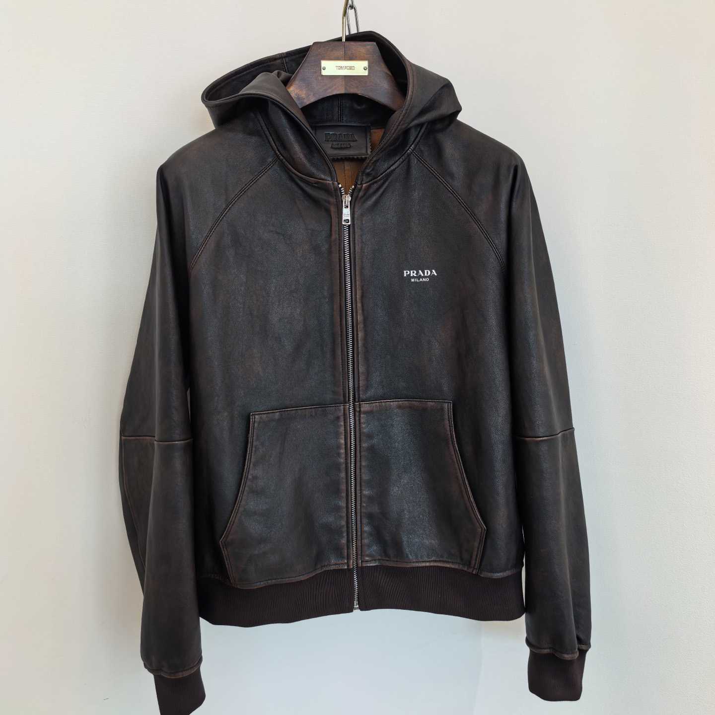 Prada Nappa Leather Hoodie Jacket - EUR FASHION