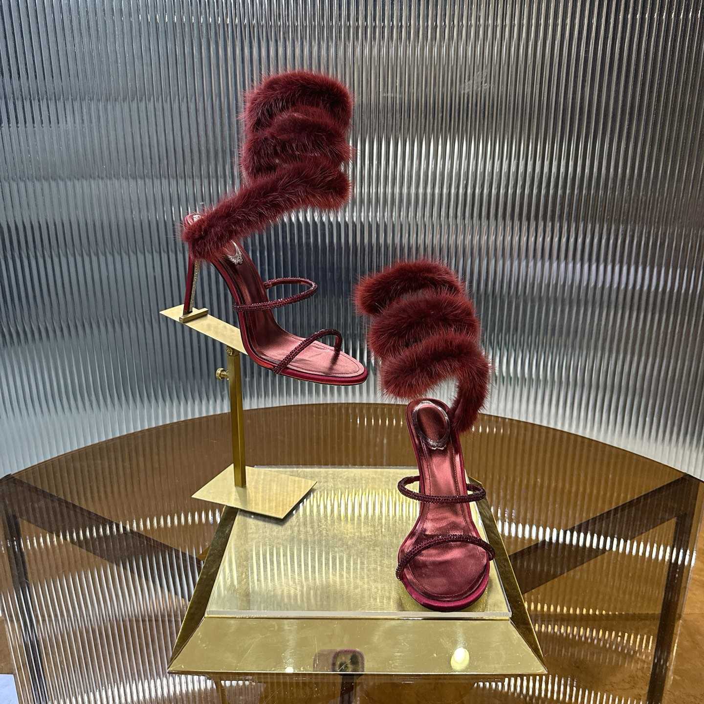 Rene Caovilla Lapin Fur-embellished 95mm Sandal   - EUR FASHION