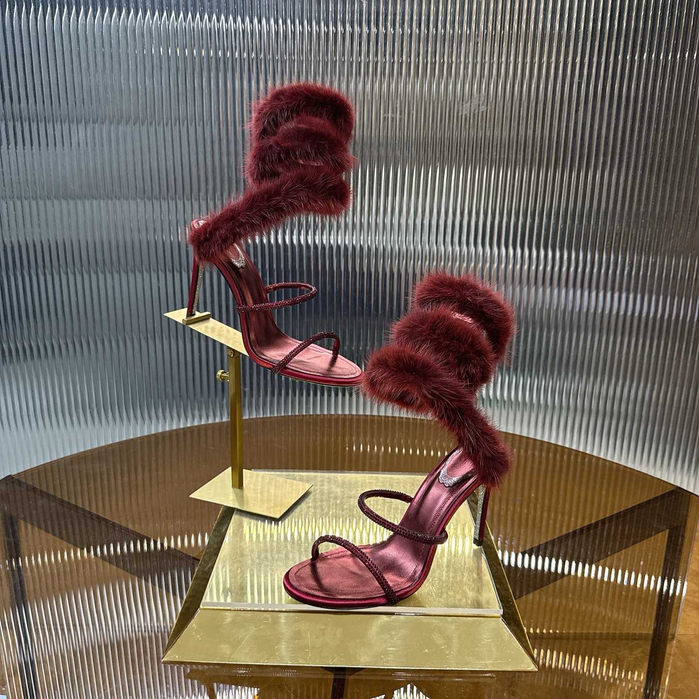 Rene Caovilla Lapin Fur-embellished 95mm Sandal   - EUR FASHION