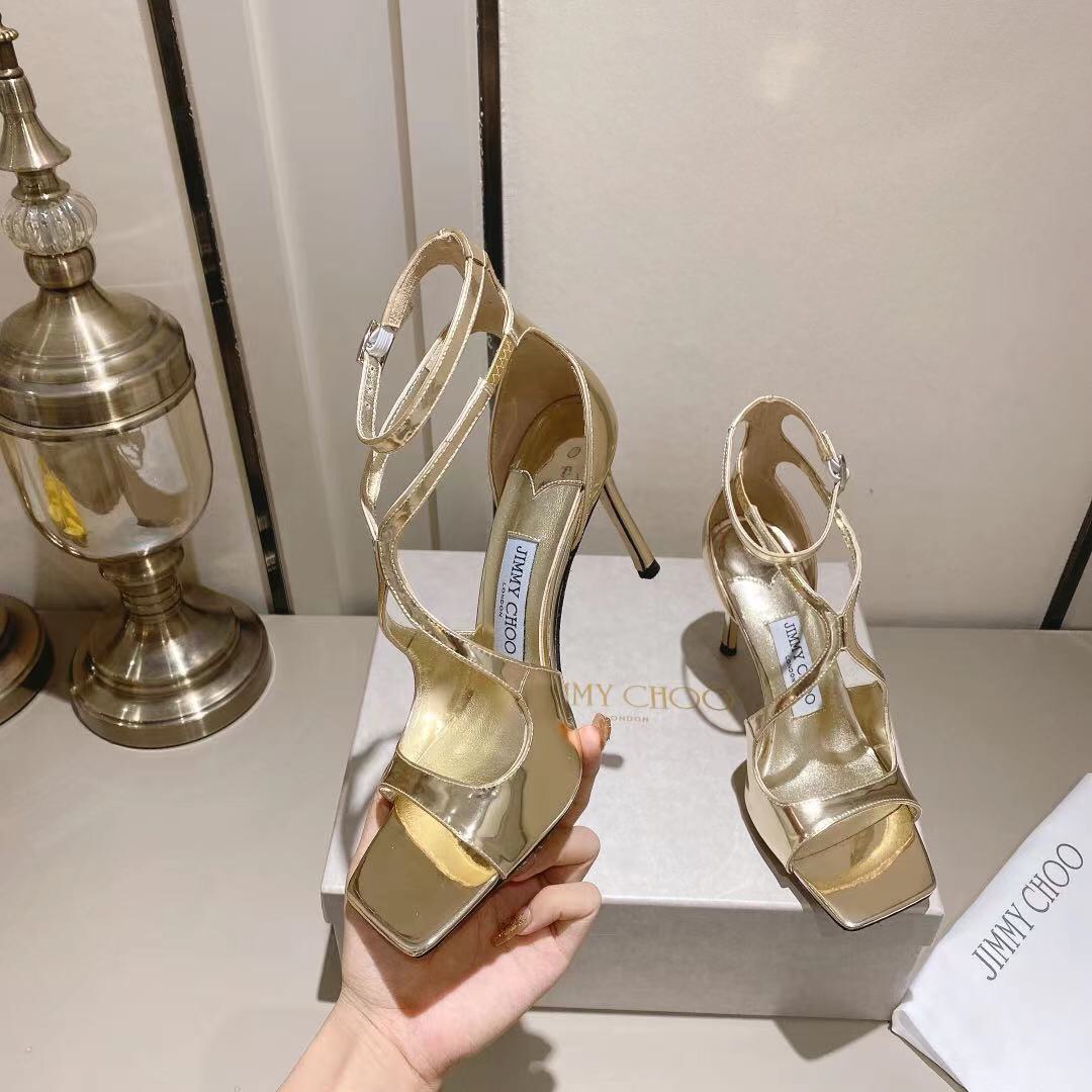 Jimmy Choo Gold Liquid Metal Leather Sandals  - EUR FASHION