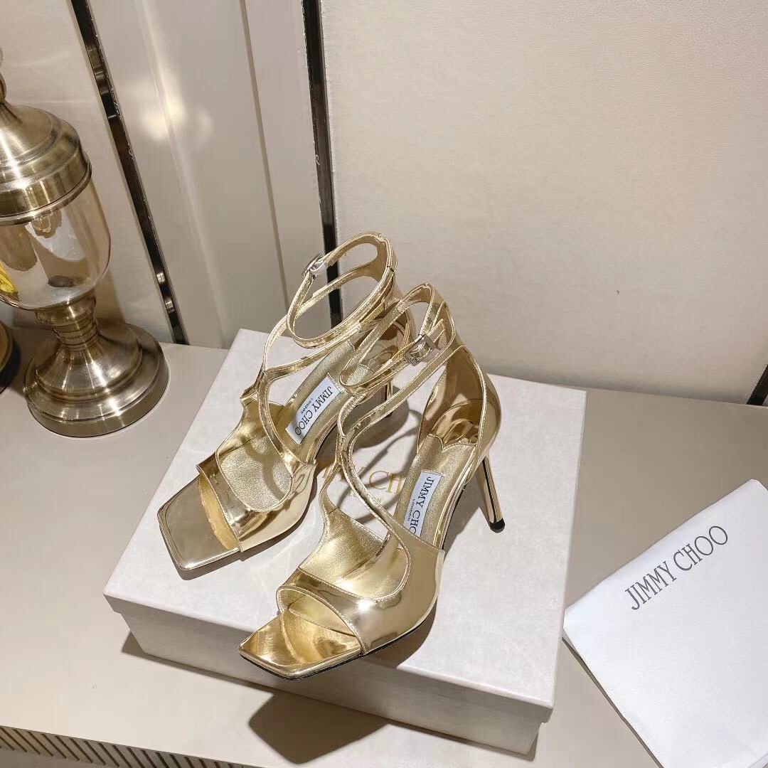 Jimmy Choo Gold Liquid Metal Leather Sandals  - EUR FASHION
