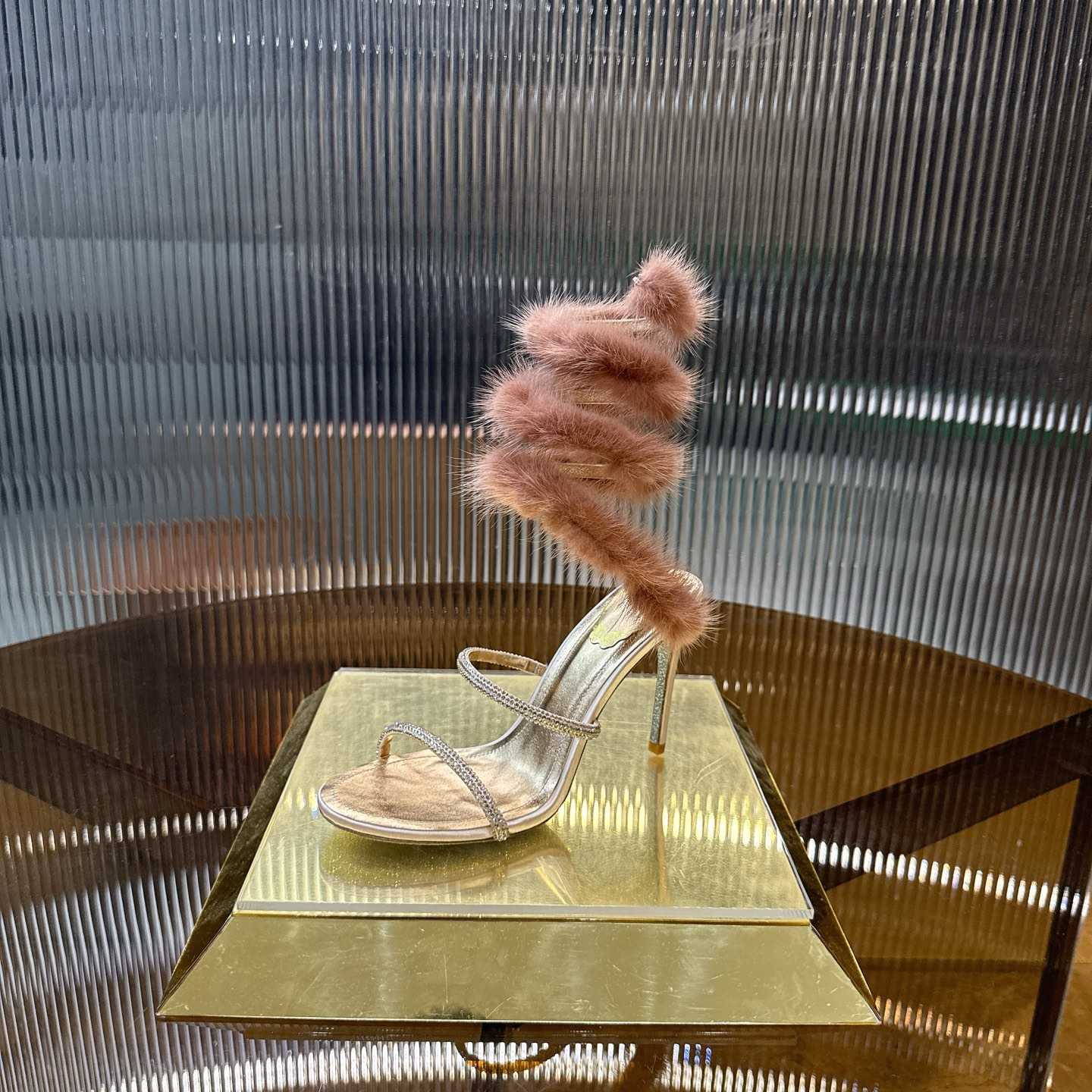 Rene Caovilla Lapin Fur-embellished 95mm Sandal   - EUR FASHION