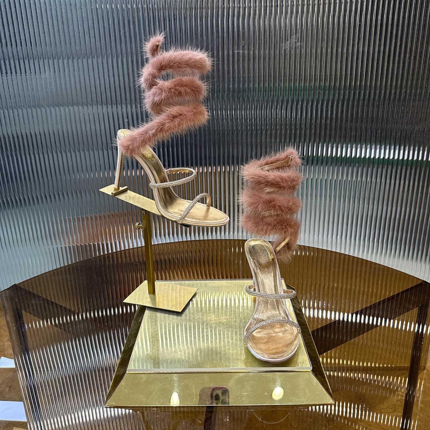 Rene Caovilla Lapin Fur-embellished 95mm Sandal   - EUR FASHION