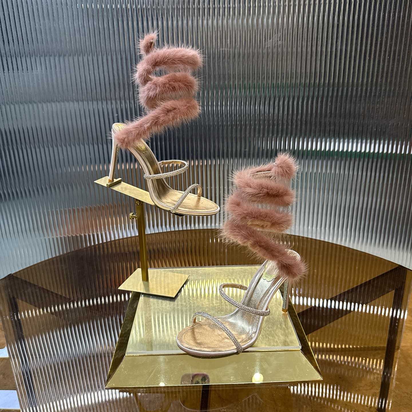 Rene Caovilla Lapin Fur-embellished 95mm Sandal   - EUR FASHION