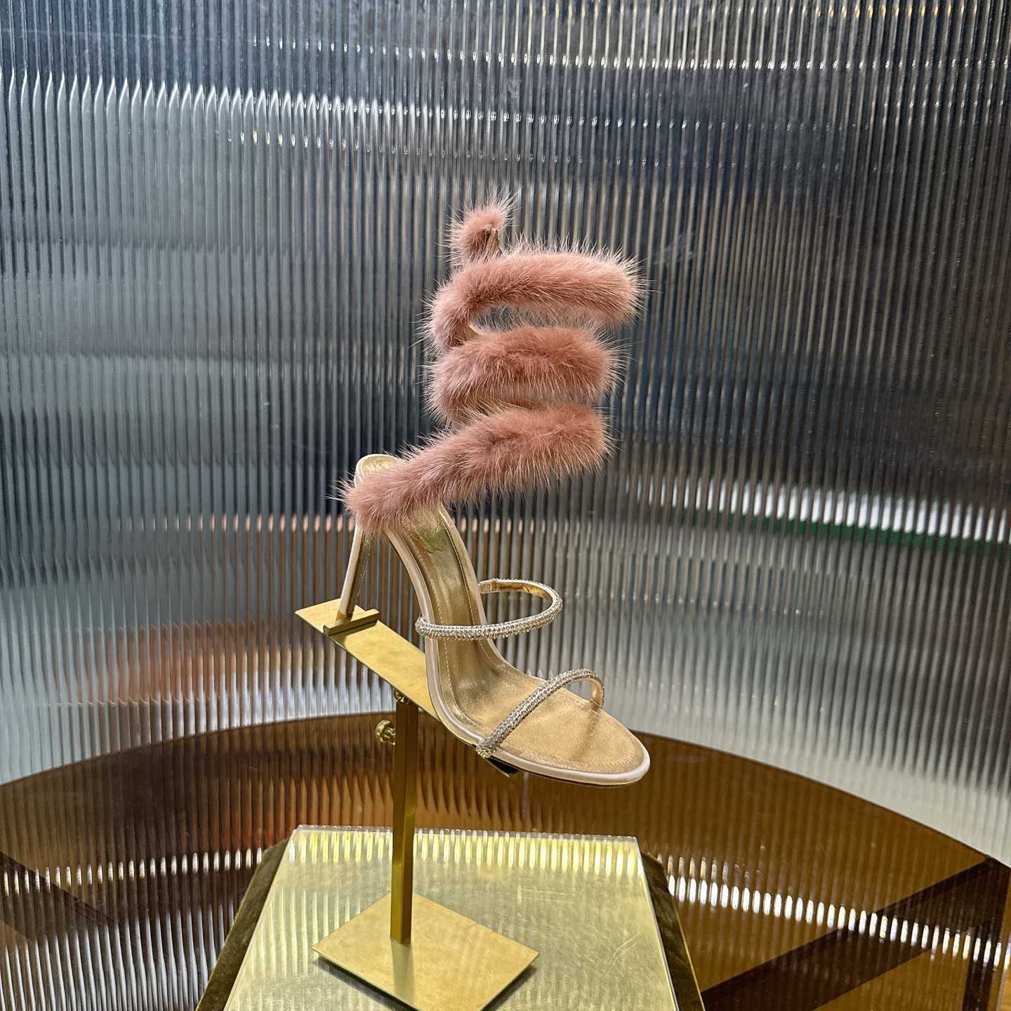 Rene Caovilla Lapin Fur-embellished 95mm Sandal   - EUR FASHION