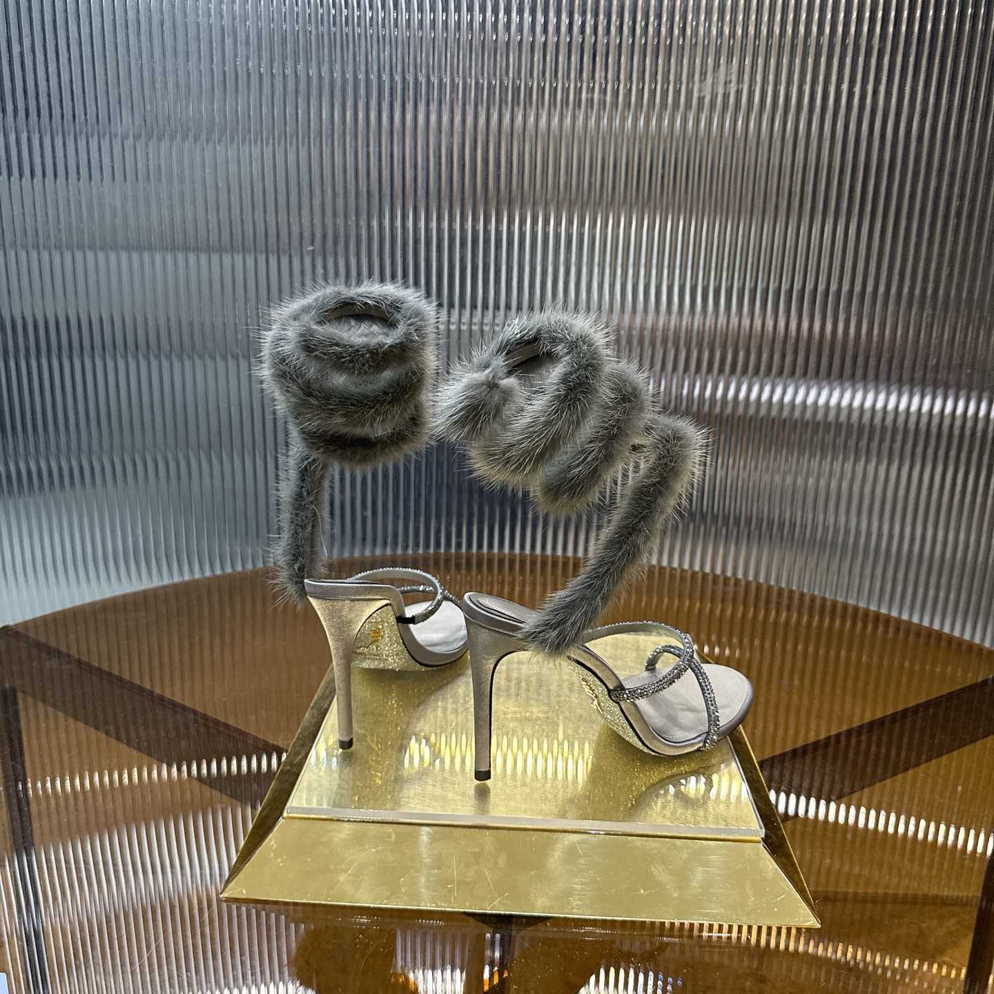 Rene Caovilla Lapin Fur-embellished 95mm Sandal   - EUR FASHION