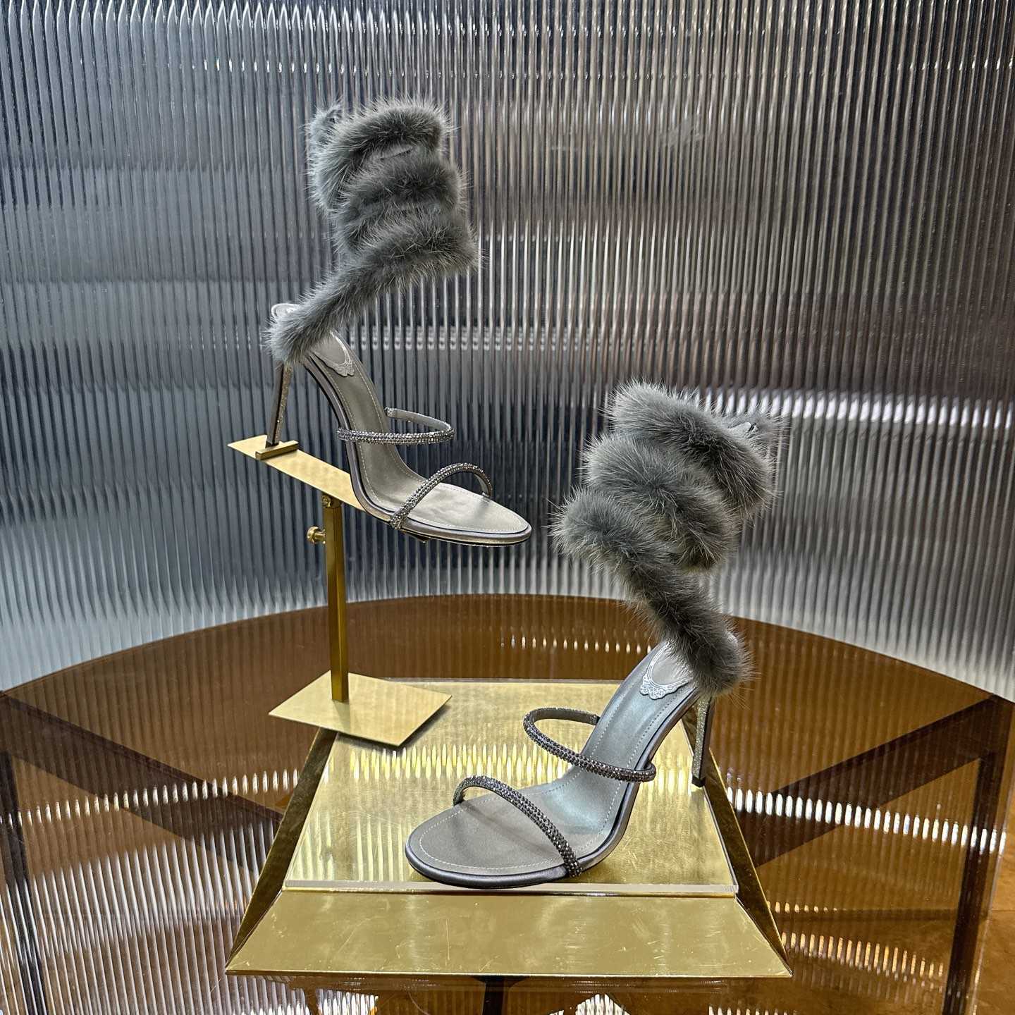 Rene Caovilla Lapin Fur-embellished 95mm Sandal   - EUR FASHION