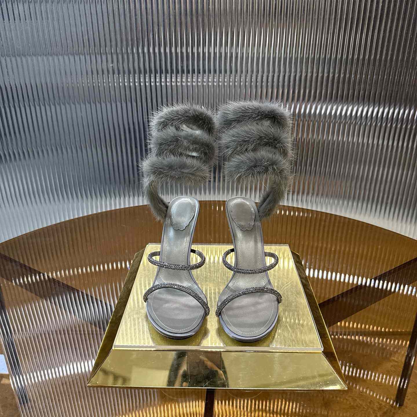 Rene Caovilla Lapin Fur-embellished 95mm Sandal   - EUR FASHION