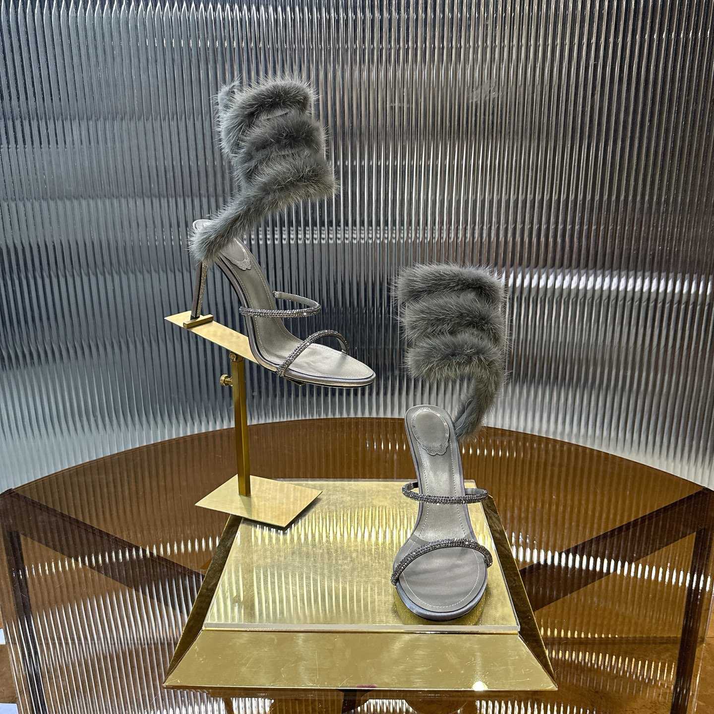 Rene Caovilla Lapin Fur-embellished 95mm Sandal   - EUR FASHION