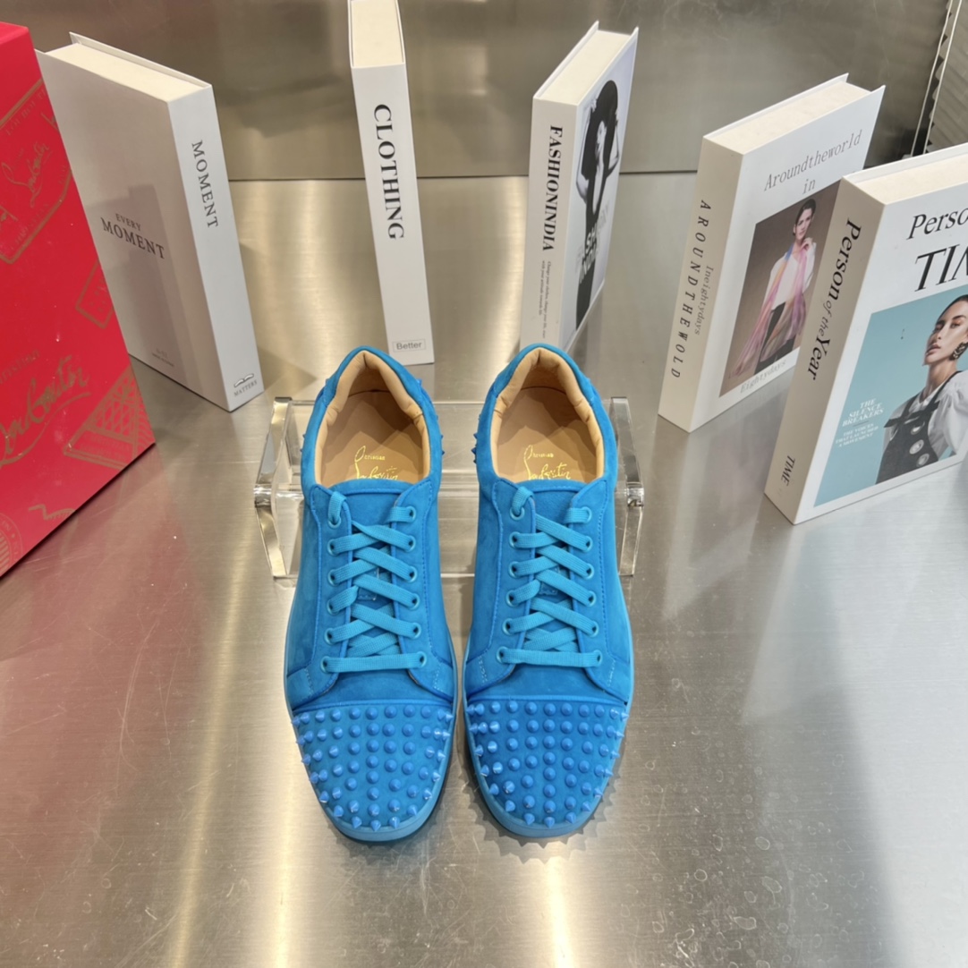 Christian Louboutin Louis Junior Spikes Orlato Flat 'Blue' - EUR FASHION