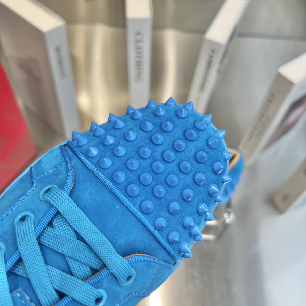 Christian Louboutin Louis Junior Spikes Orlato Flat 'Blue' - EUR FASHION