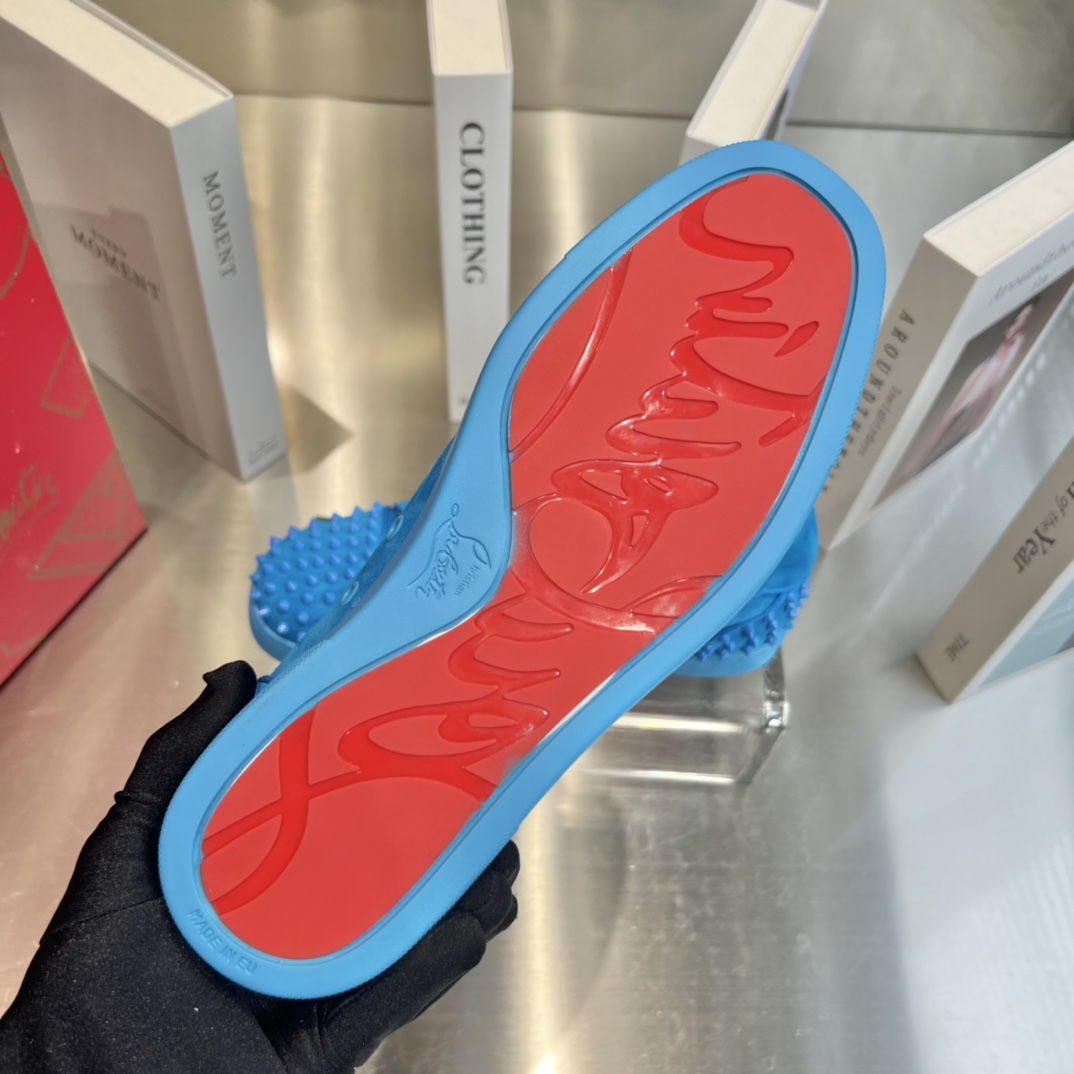 Christian Louboutin Louis Junior Spikes Orlato Flat 'Blue' - EUR FASHION