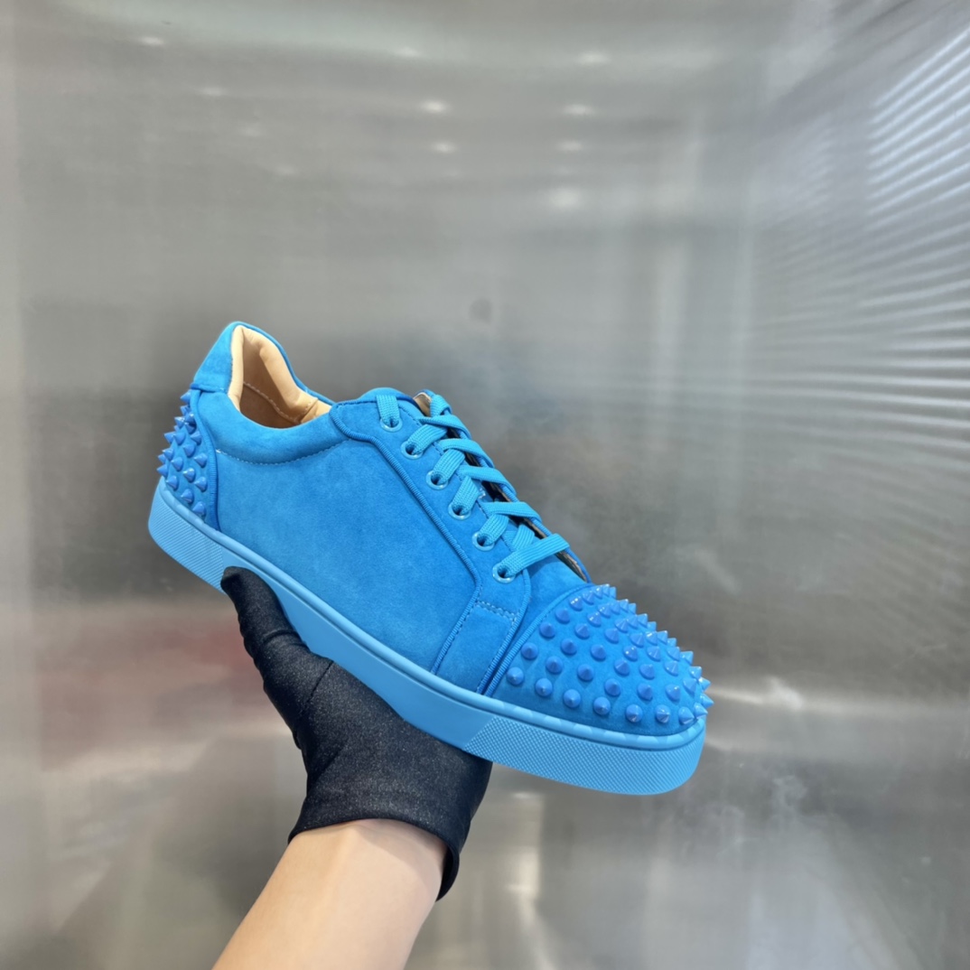 Christian Louboutin Louis Junior Spikes Orlato Flat 'Blue' - EUR FASHION