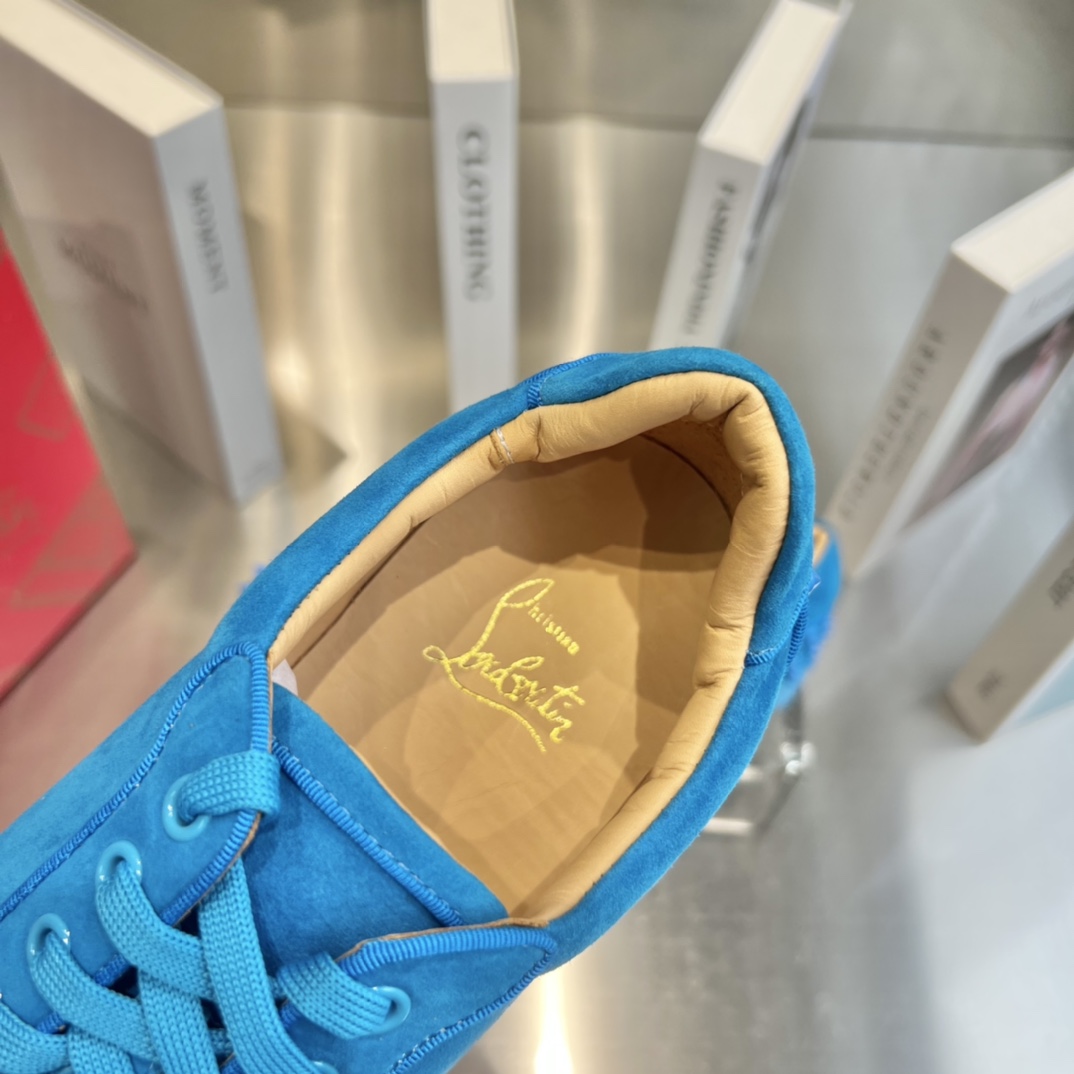 Christian Louboutin Louis Junior Spikes Orlato Flat 'Blue' - EUR FASHION