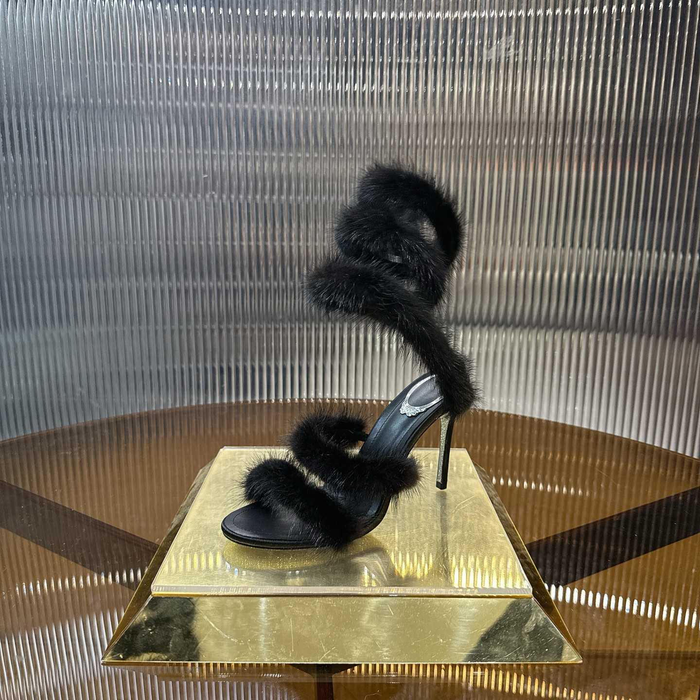 Rene Caovilla Lapin Fur-embellished 95mm Sandal   - EUR FASHION