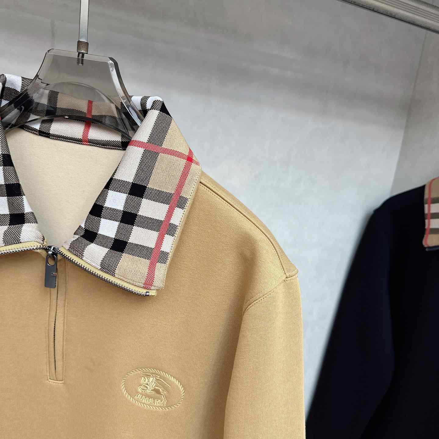 Burberry Check Collar Cotton Half-zip Sweatshirt - EUR FASHION